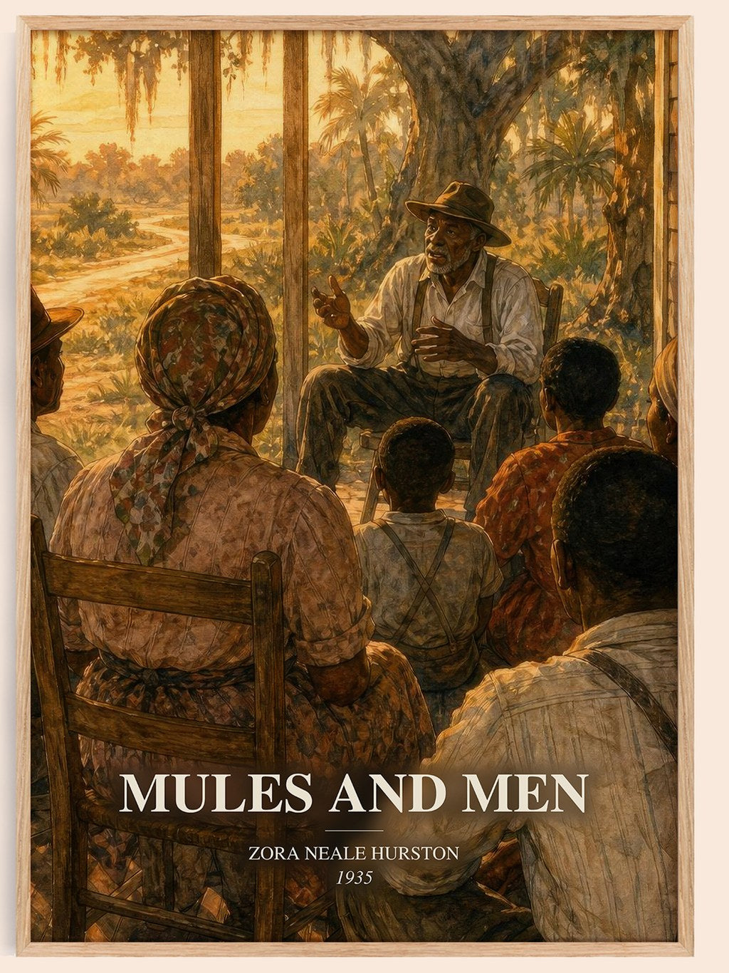 Mules and Men watercolour book poster by Zora Neale Hurston – framed literary art print