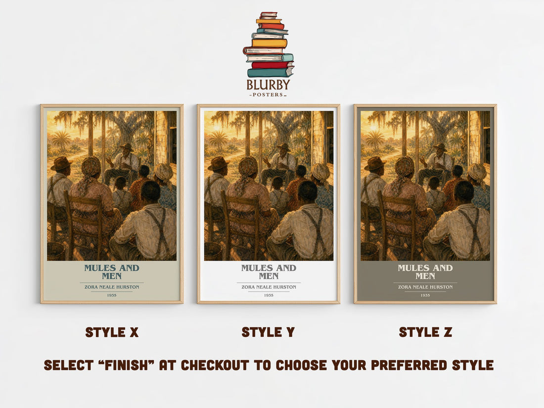 Mules and Men book cover print in frame leaning in hallway – non fiction wall art (mockup)