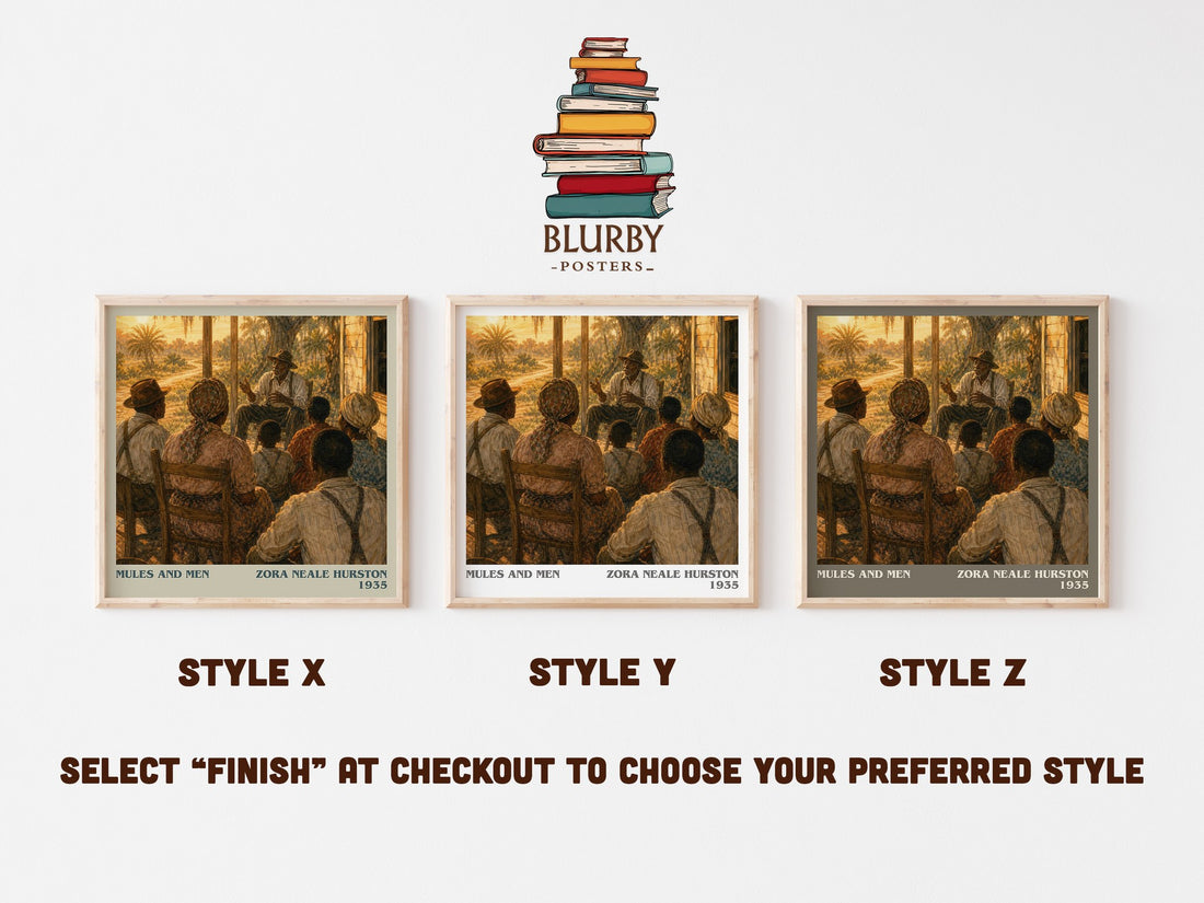 Mules and Men literary print in frame leaning in hallway – non fiction wall art (mockup)