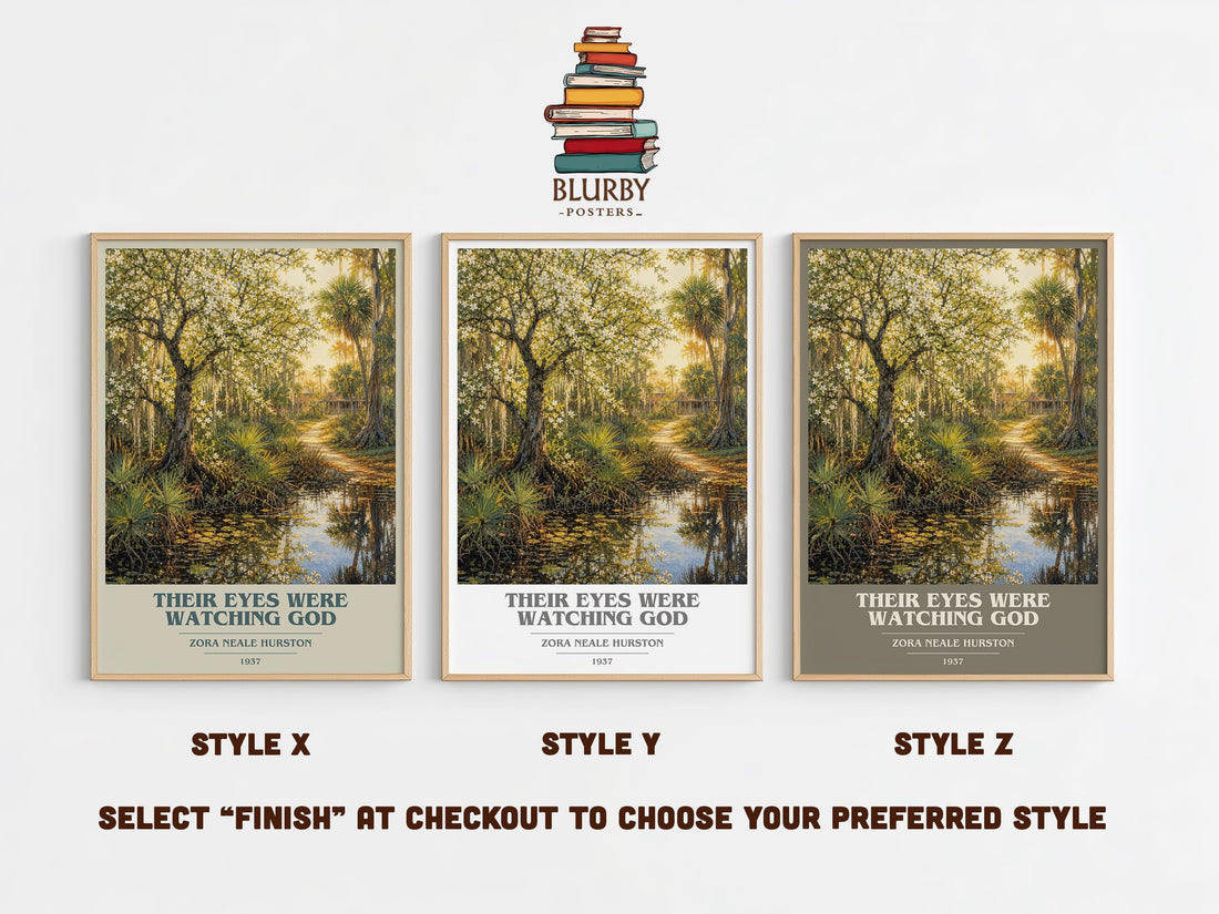 Their Eyes Were Watching God book cover print in frame leaning in hallway – literary fiction wall art (mockup)
