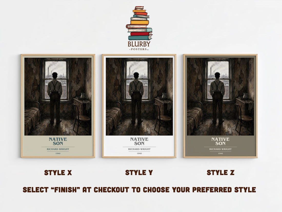 Native Son book cover print in frame leaning in hallway – literary fiction wall art (mockup)