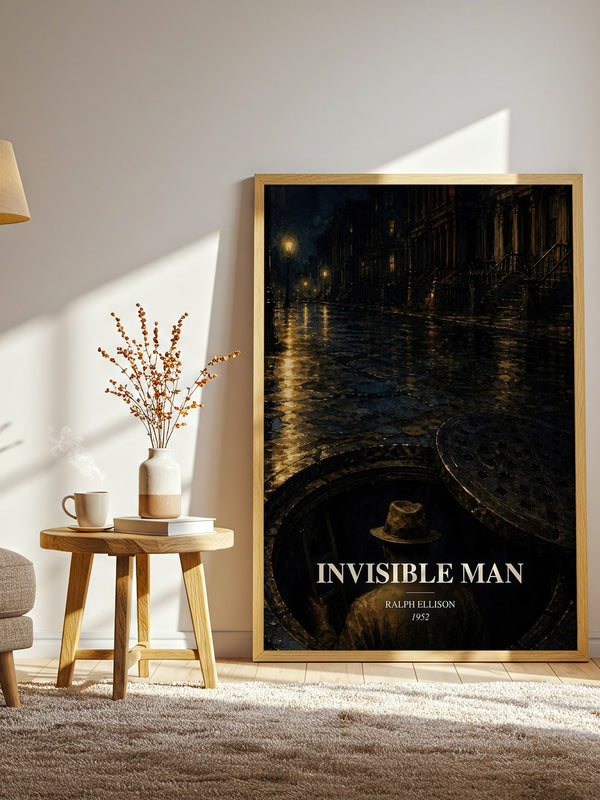 Invisible Man watercolour print in frame leaning in hallway – literary fiction wall art
