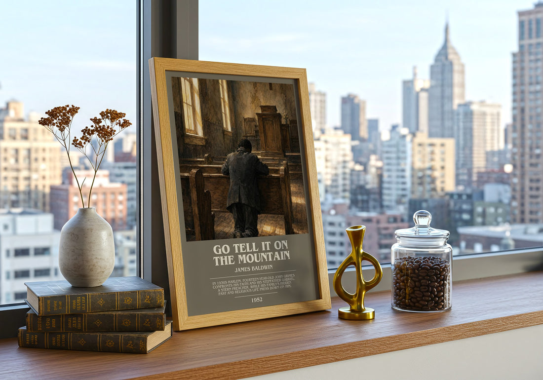 Go Tell It on the Mountain bookish print framed by window – literary home decor