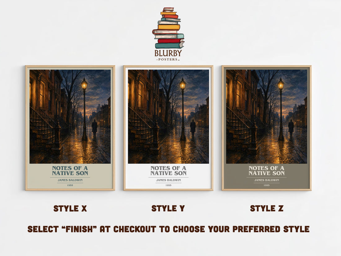 Notes of a Native Son book cover print in frame leaning in hallway – non fiction wall art (mockup)