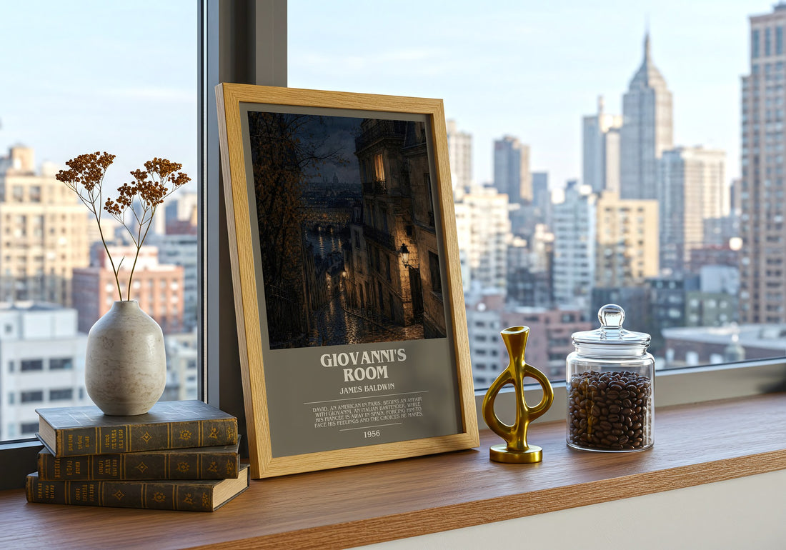 Giovanni's Room bookish print framed by window – literary home decor