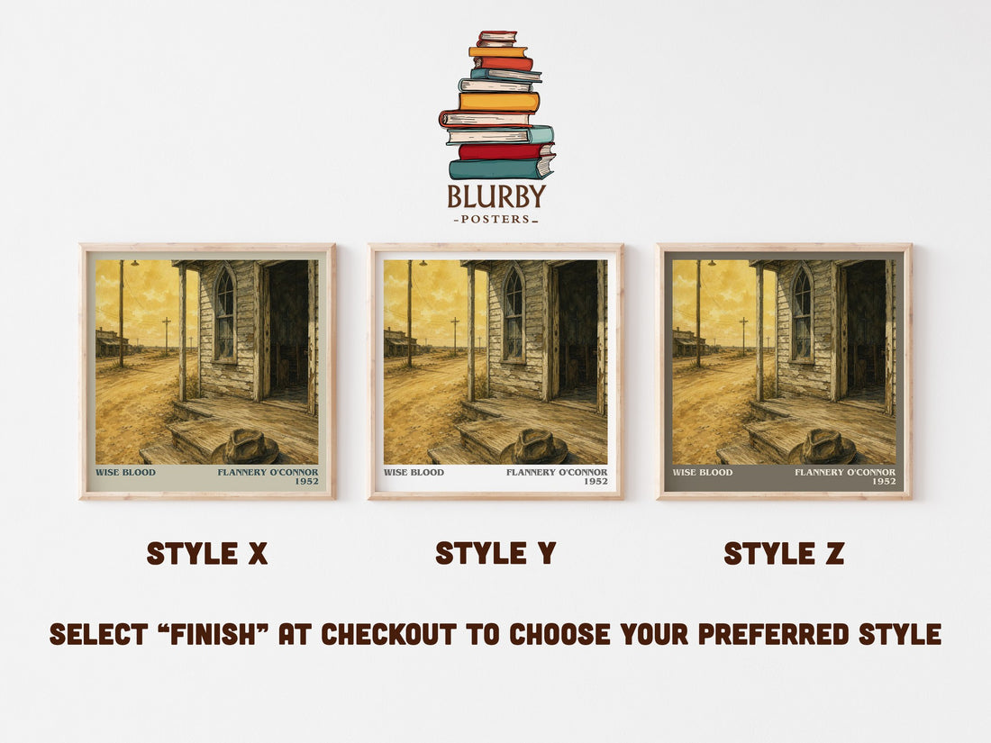 Wise Blood literary print in frame leaning in hallway – literary fiction wall art (mockup)