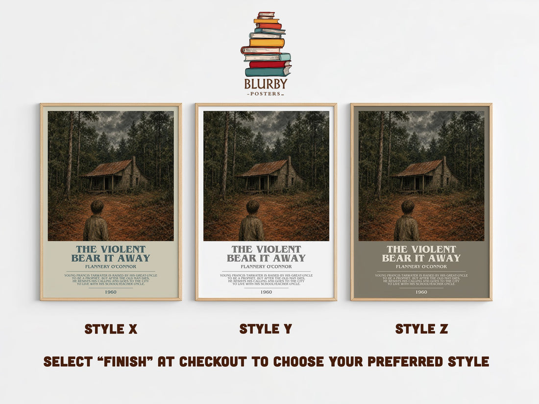 The Violent Bear It Away bookish print in frame leaning in hallway – gothic wall art (mockup)
