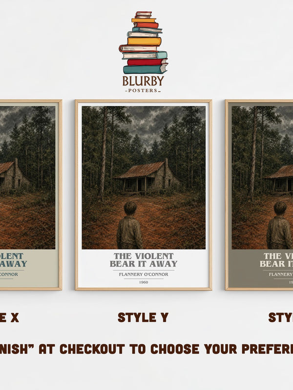 The Violent Bear It Away book cover print in frame leaning in hallway – gothic wall art
