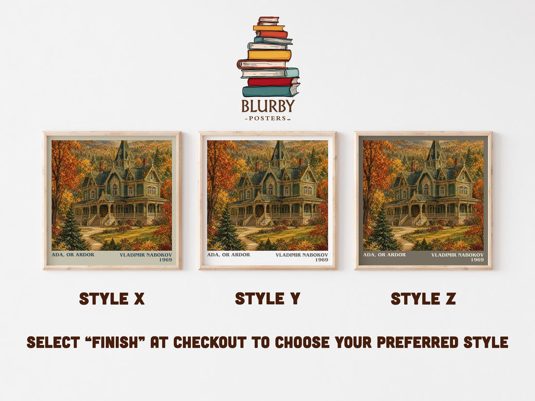 Ada, or Ardor literary print in frame leaning in hallway – literary fiction wall art (mockup)