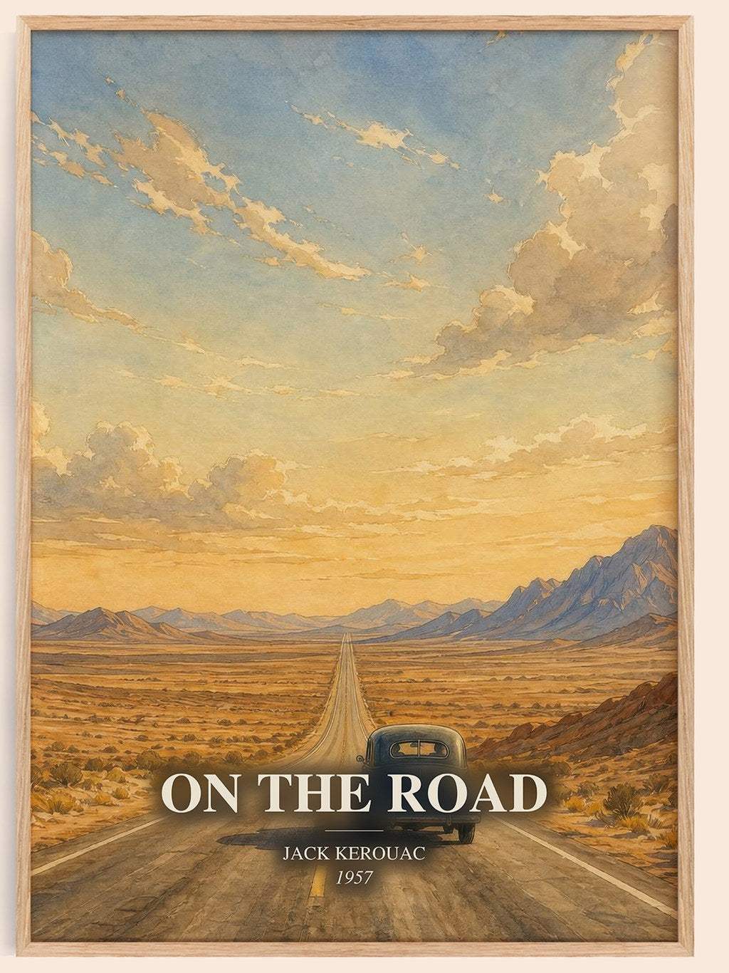 On the Road watercolour book poster by Jack Kerouac – framed literary art print