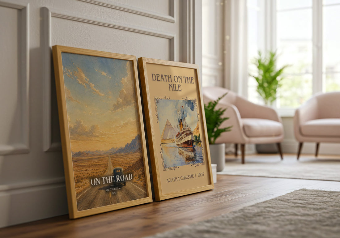 On the Road watercolour print framed by window – literary home decor