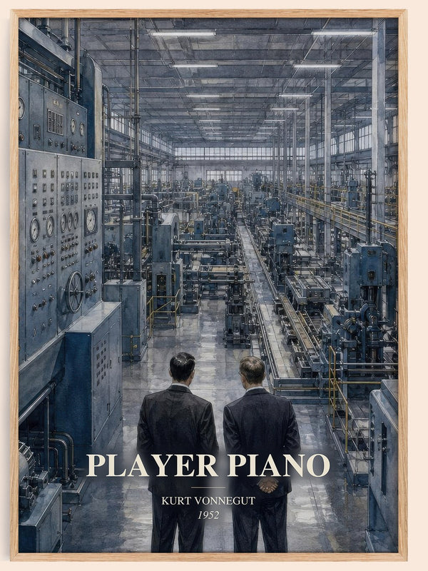 Player Piano watercolour book poster by Kurt Vonnegut – framed literary art print