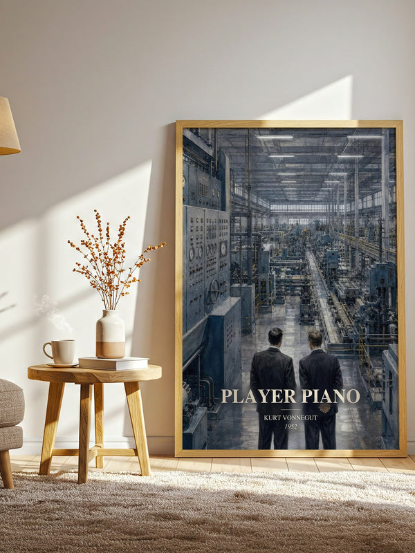 Player Piano watercolour print in frame leaning in hallway – dystopian wall art
