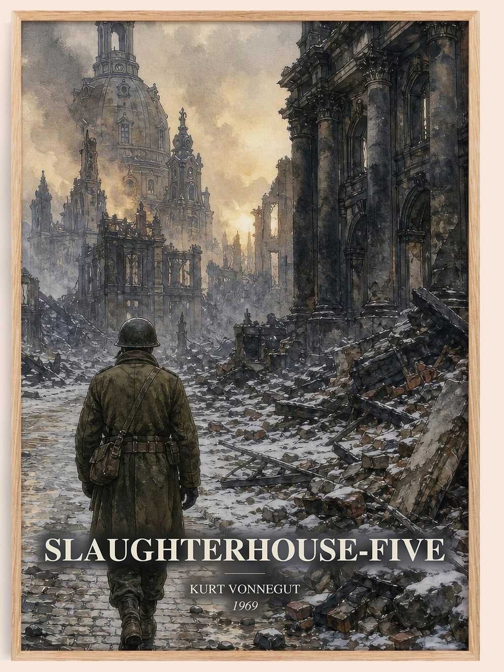 Slaughterhouse-Five watercolour book poster by Kurt Vonnegut – framed literary art print