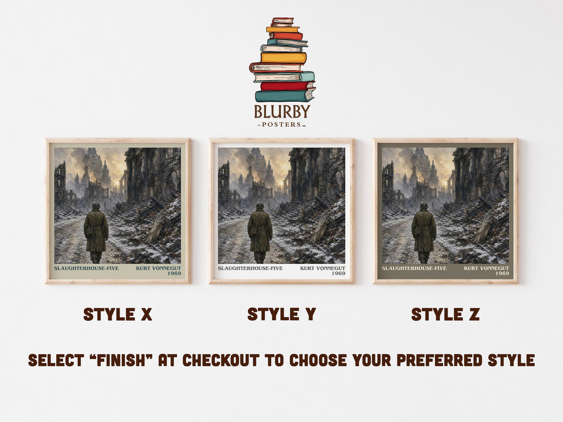 Slaughterhouse-Five literary print in frame leaning in hallway – literary fiction wall art (mockup)