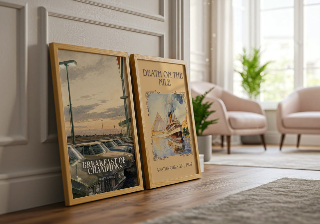 Breakfast of Champions watercolour print framed by window – literary home decor