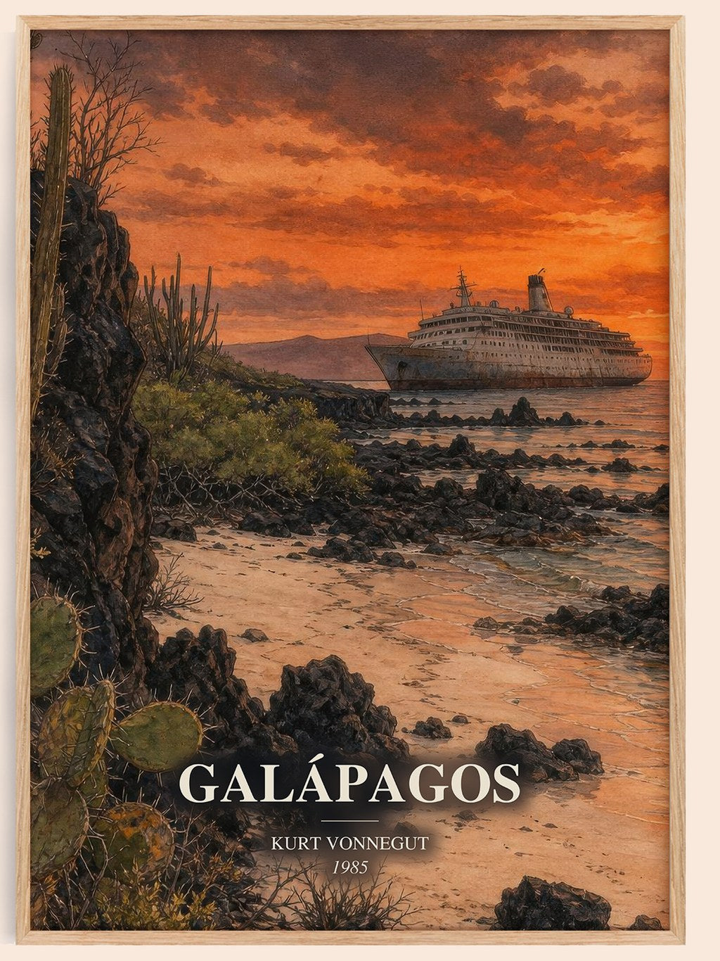 Galápagos watercolour book poster by Kurt Vonnegut – framed literary art print