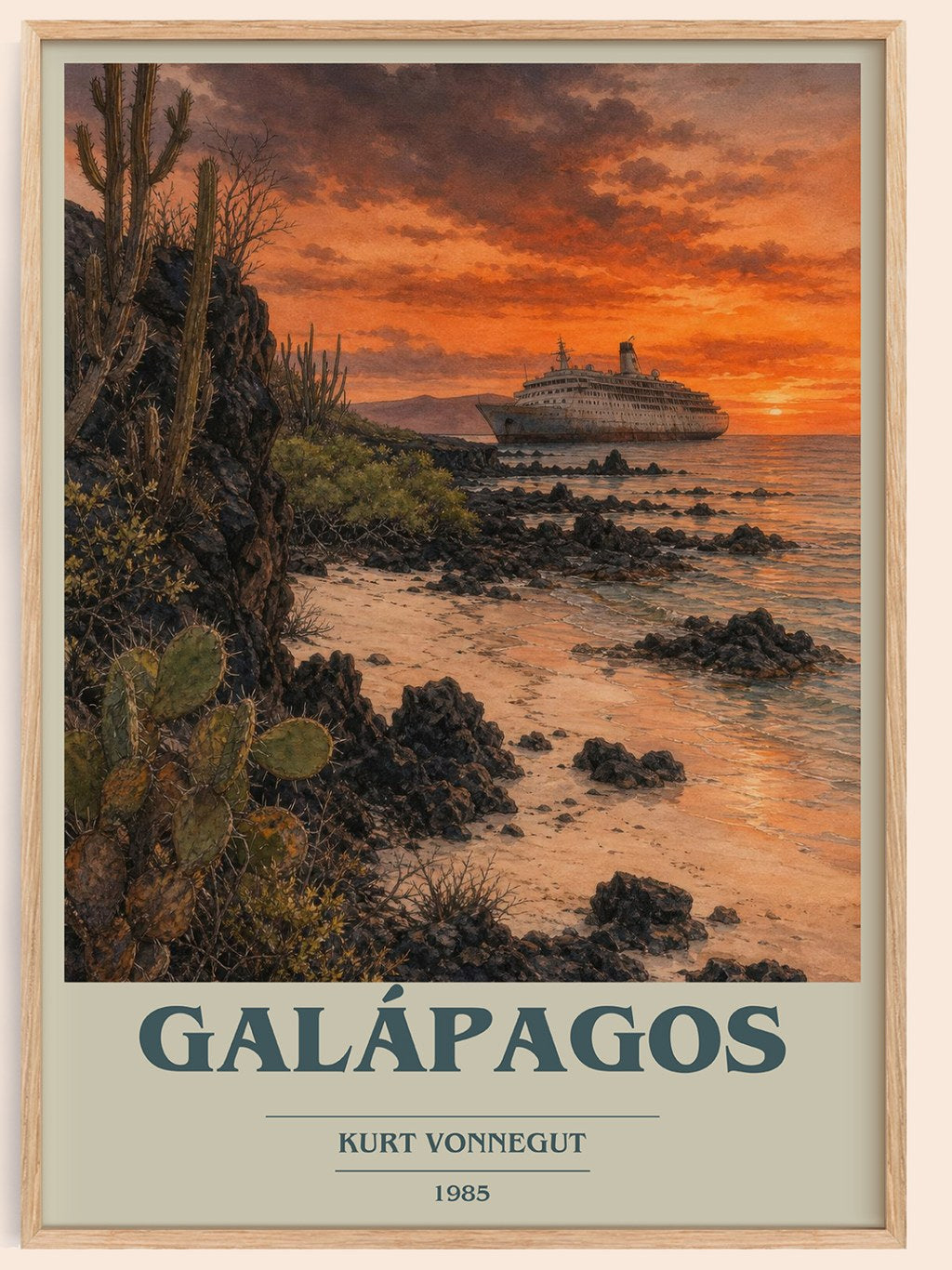 Galápagos book cover book poster by Kurt Vonnegut – framed literary art print