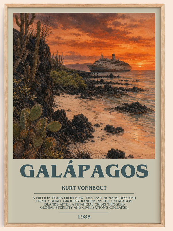 Galápagos bookish book poster by Kurt Vonnegut – framed literary art print