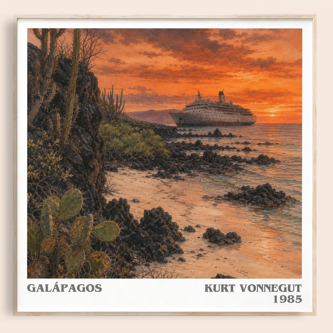 Galápagos literary book poster by Kurt Vonnegut – framed literary art print