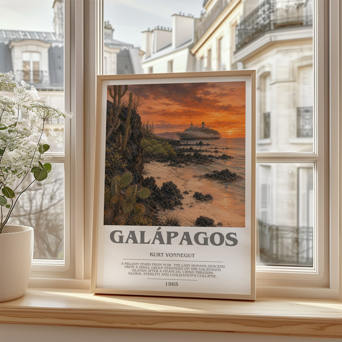 Galápagos bookish poster colour and style options – Kurt Vonnegut book art
