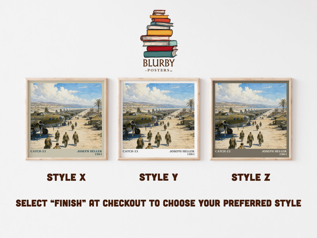 Catch-22 literary print in frame leaning in hallway – satire wall art (mockup)