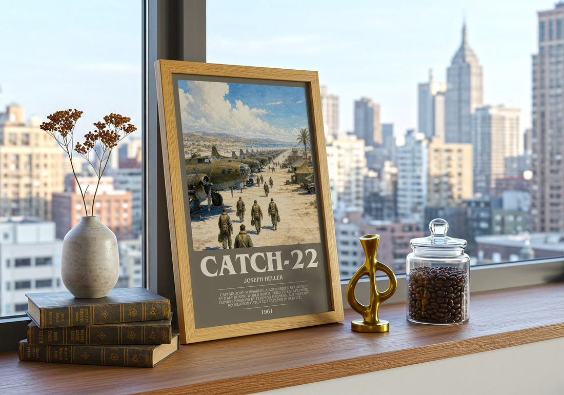 Catch-22 bookish print framed by window – literary home decor
