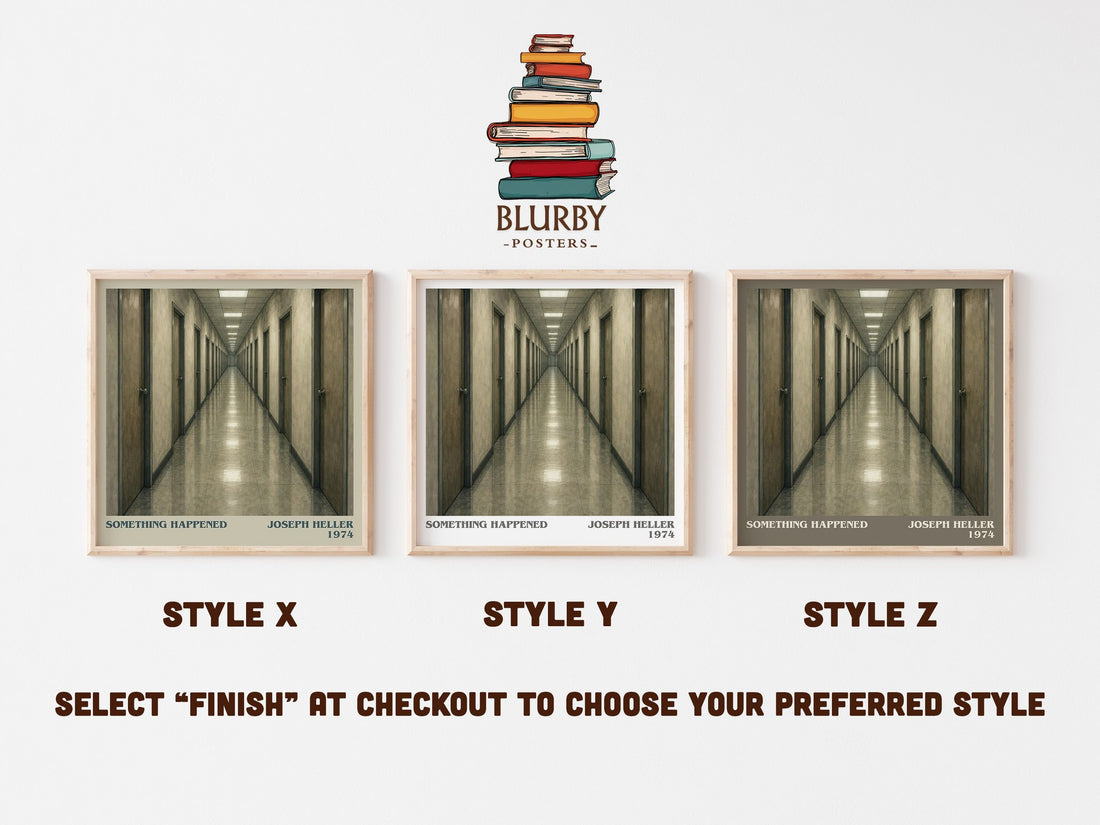 Something Happened literary print in frame leaning in hallway – literary fiction wall art (mockup)