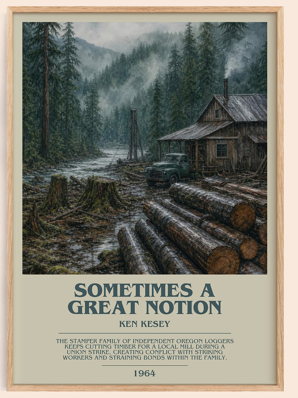 Sometimes a Great Notion bookish book poster by Ken Kesey – framed literary art print