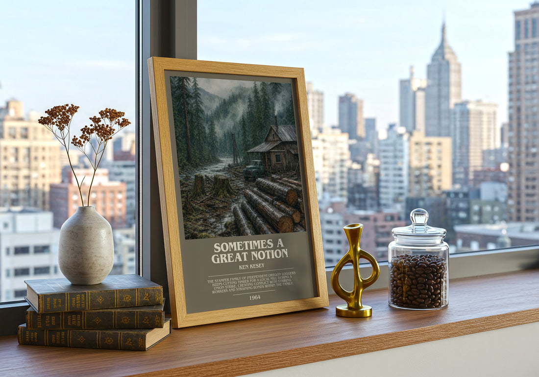 Sometimes a Great Notion bookish print framed by window – literary home decor