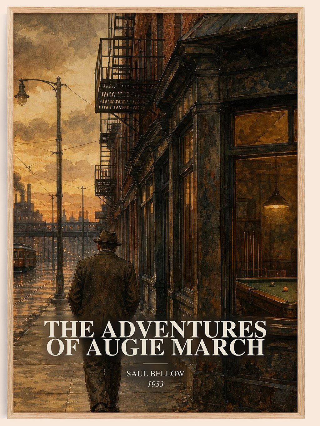 The Adventures of Augie March watercolour book poster by Saul Bellow – framed literary art print