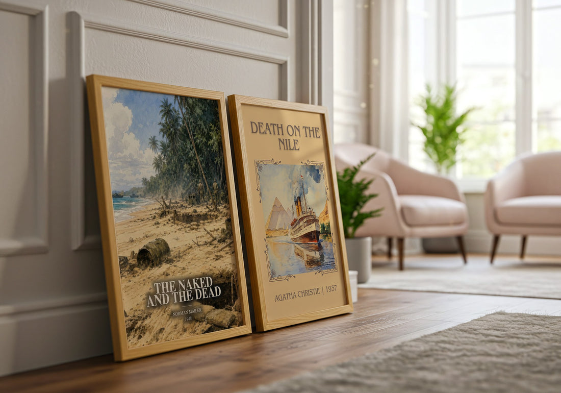 The Naked and the Dead watercolour print framed by window – literary home decor