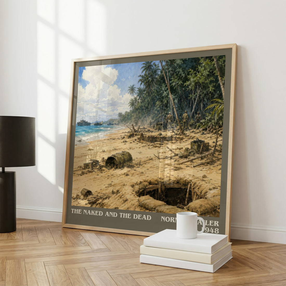 The Naked and the Dead literary print framed by window – literary home decor