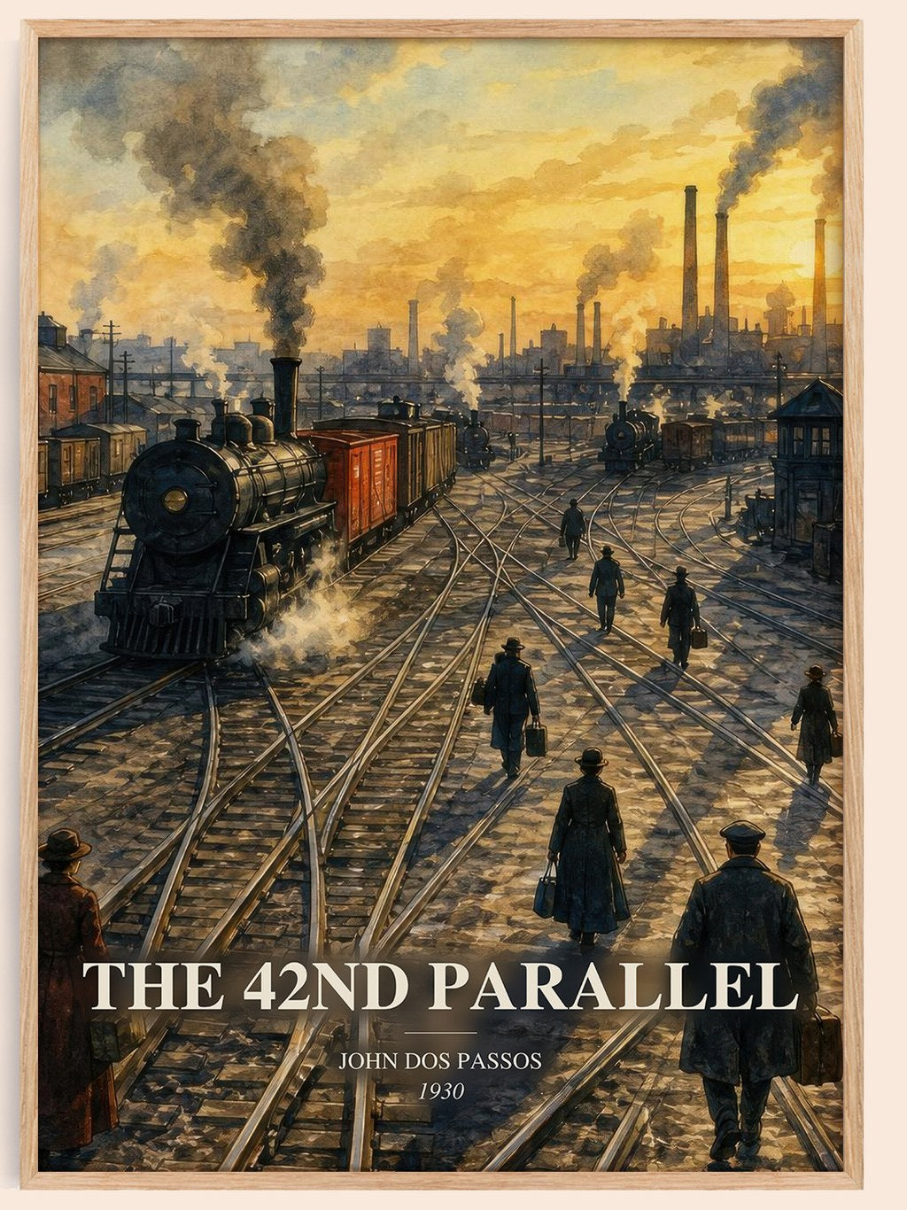 The 42nd Parallel watercolour book poster by John Dos Passos – framed literary art print