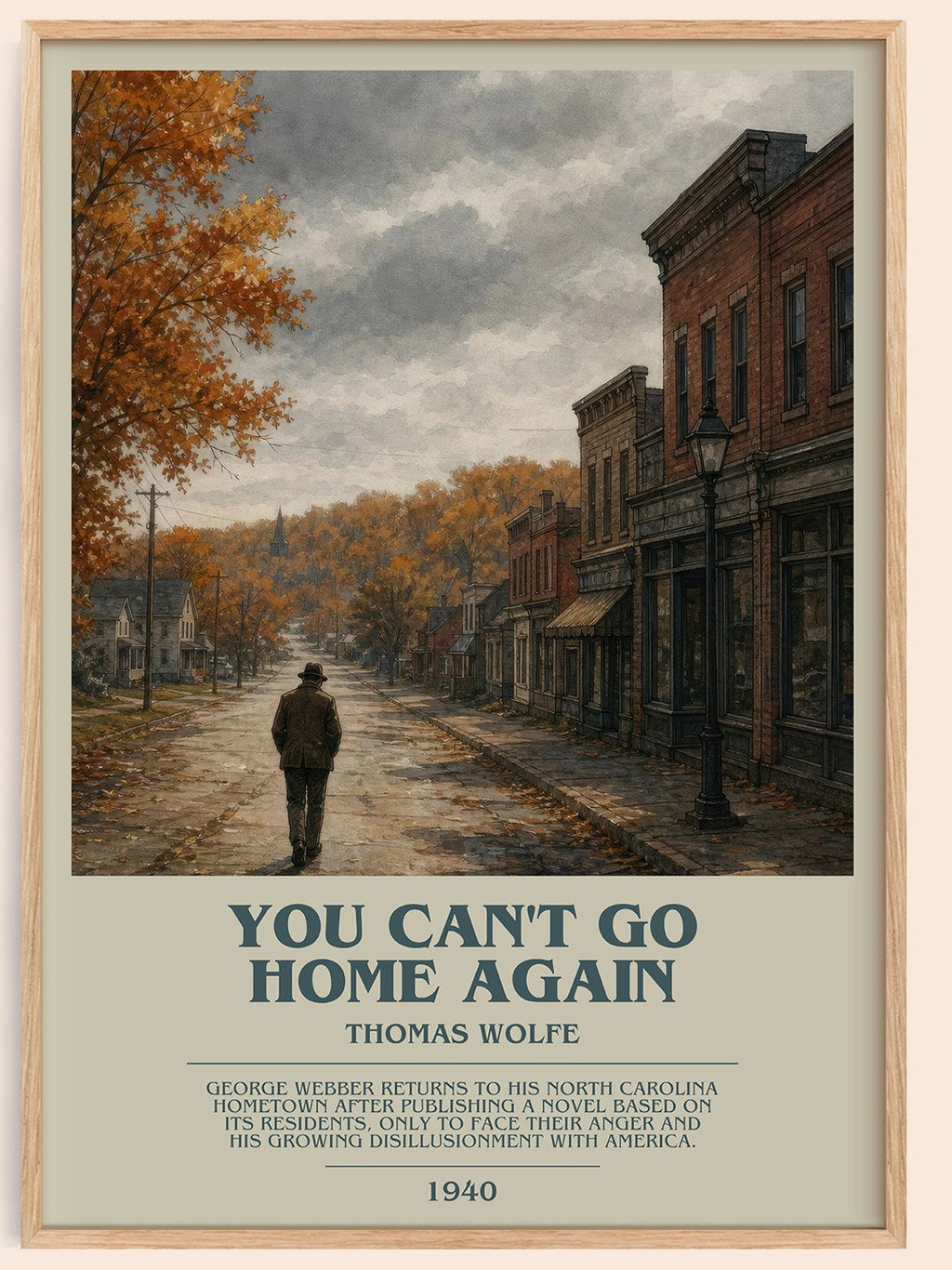 You Can't Go Home Again bookish book poster by Thomas Wolfe – framed literary art print