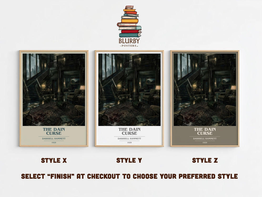 The Dain Curse book cover print in frame leaning in hallway – crime wall art (mockup)