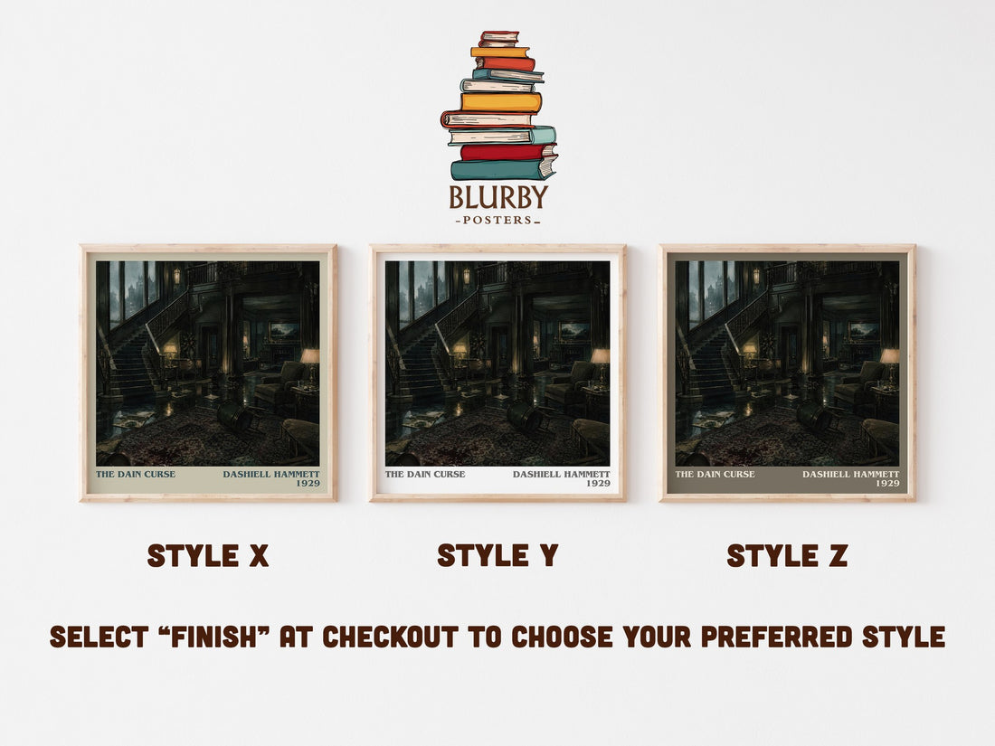 The Dain Curse literary print in frame leaning in hallway – crime wall art (mockup)