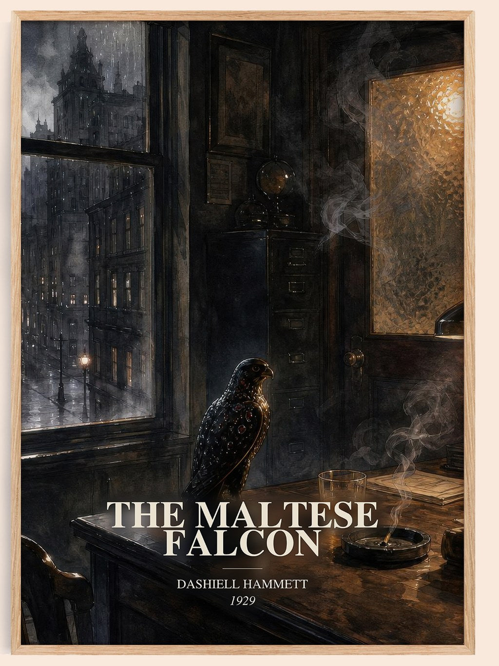 The Maltese Falcon watercolour book poster by Dashiell Hammett – framed literary art print
