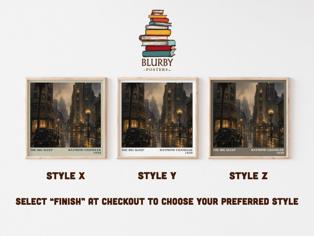 The Big Sleep literary print in frame leaning in hallway – crime wall art (mockup)