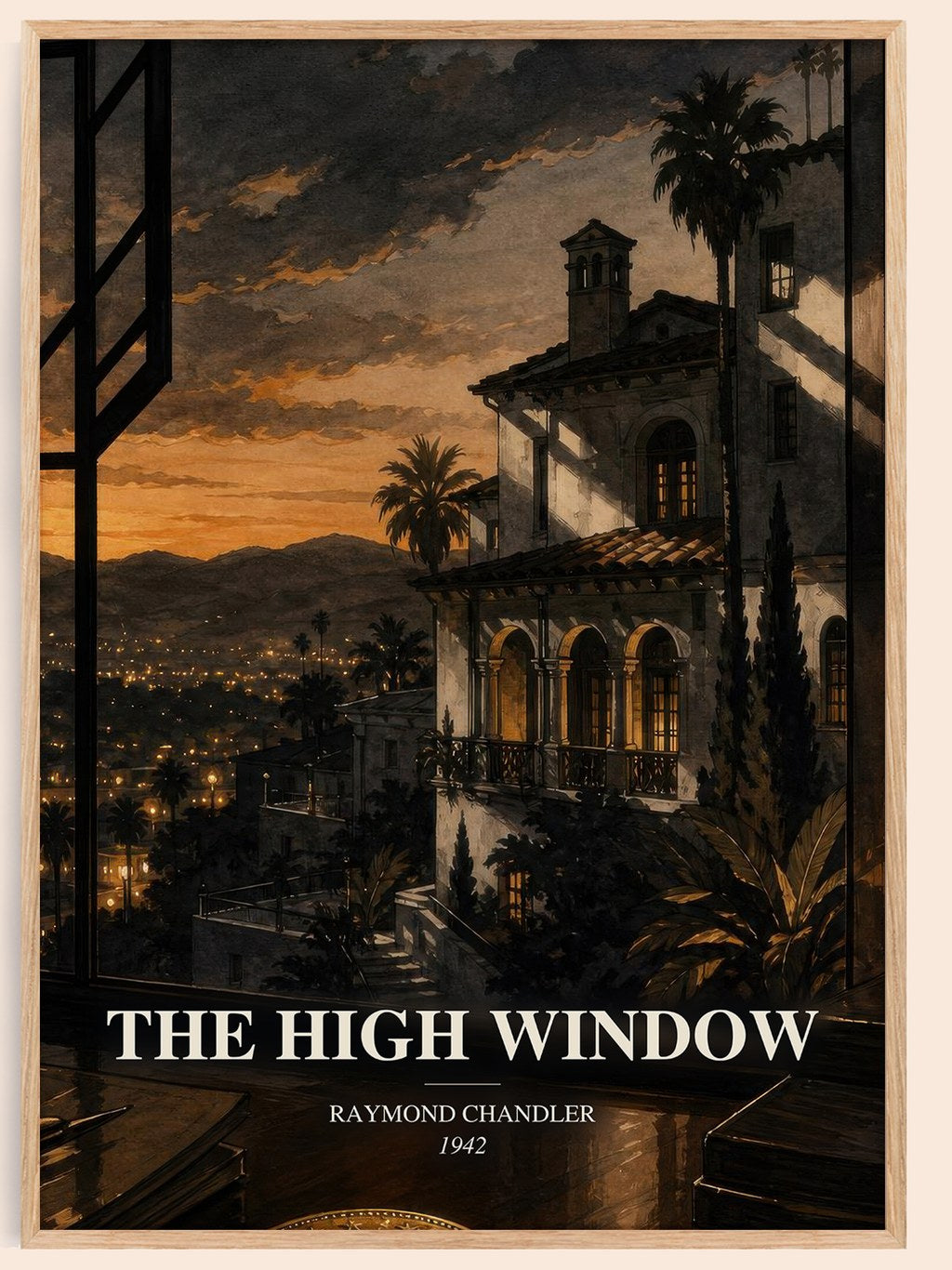 The High Window watercolour book poster by Raymond Chandler – framed literary art print