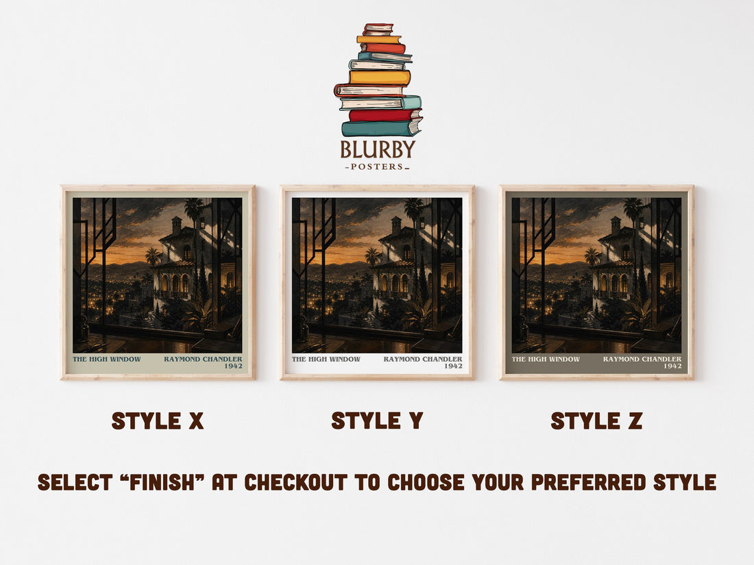 The High Window literary print in frame leaning in hallway – crime wall art (mockup)