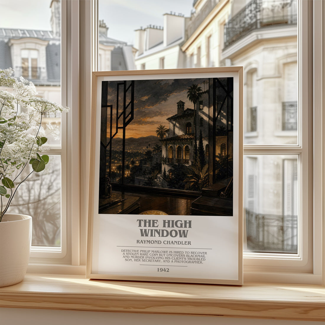 The High Window bookish poster colour and style options – Raymond Chandler book art (mockup)