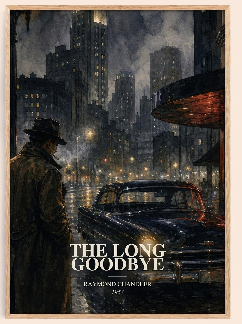 The Long Goodbye watercolour book poster by Raymond Chandler – framed literary art print
