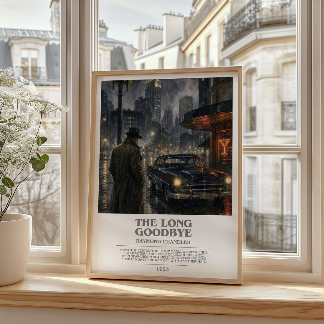 The Long Goodbye bookish poster colour and style options – Raymond Chandler book art (mockup)