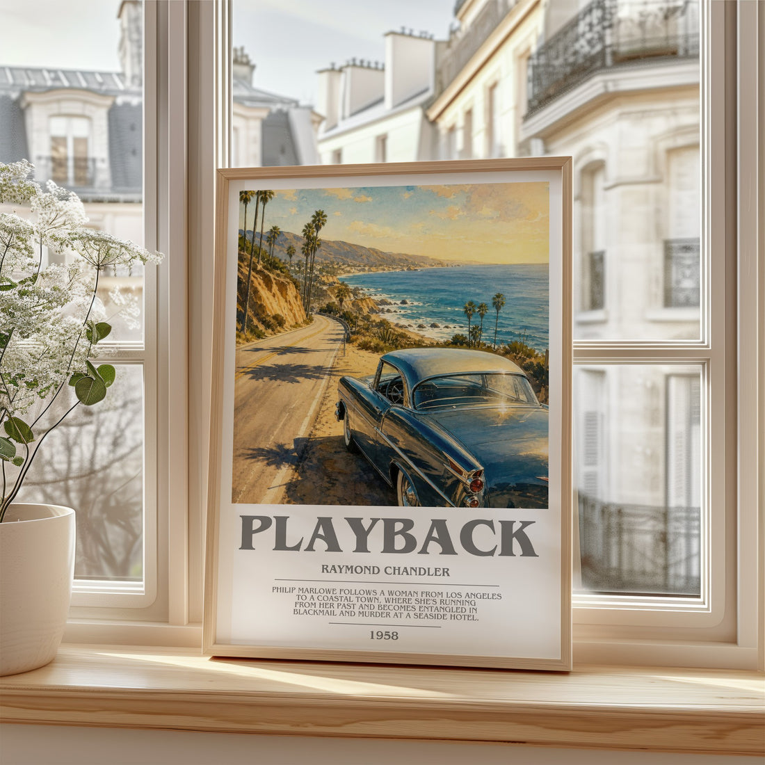 Playback bookish poster colour and style options – Raymond Chandler book art (mockup)
