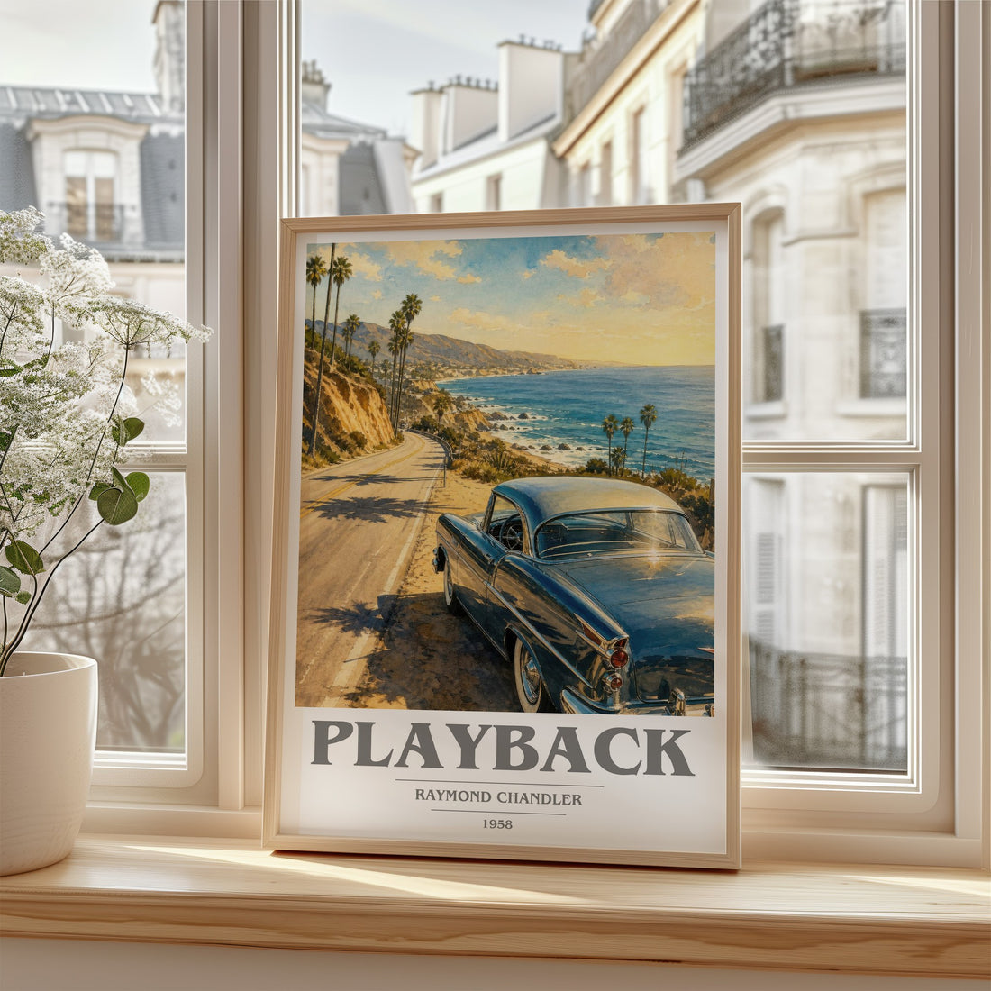 Playback book cover poster colour and style options – Raymond Chandler book art (mockup)