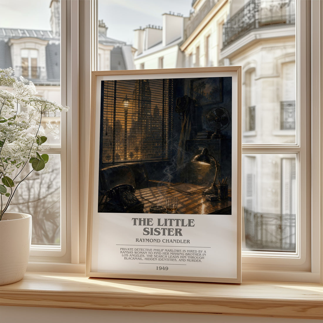 The Little Sister bookish poster colour and style options – Raymond Chandler book art (mockup)