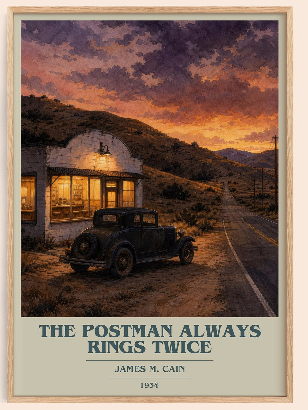 The Postman Always Rings Twice book cover book poster by James M. Cain – framed literary art print