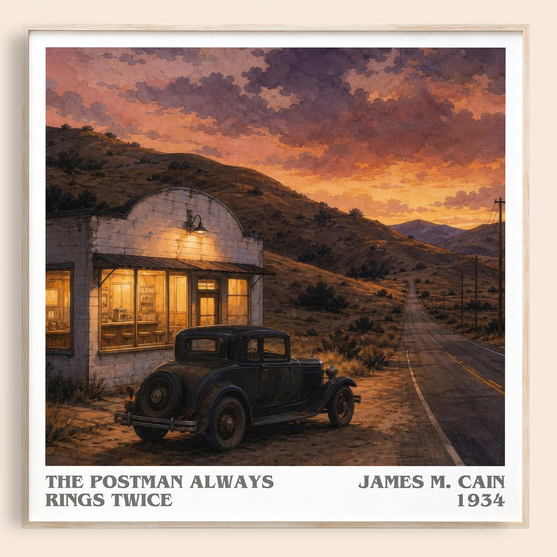 The Postman Always Rings Twice literary book poster by James M. Cain – framed literary art print