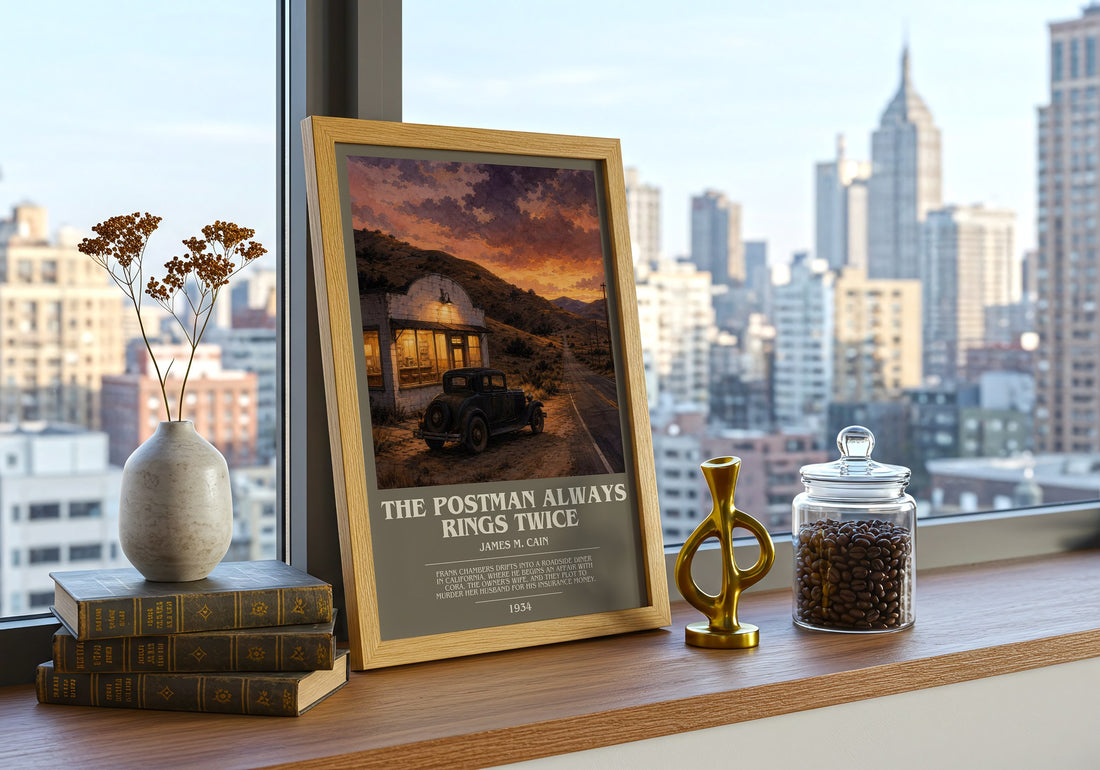 The Postman Always Rings Twice bookish print framed by window – literary home decor